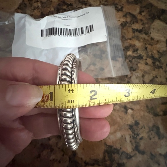 Navajo Nora Tahe 925 Cable & Tooled Three Shank Cuff - Picture 10 of 11